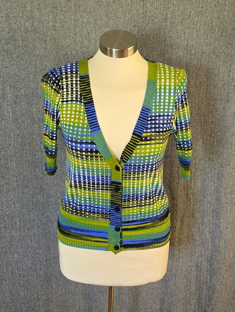 WORTHINGTON Women Button Clousers V-Neck Size M Multicolored
